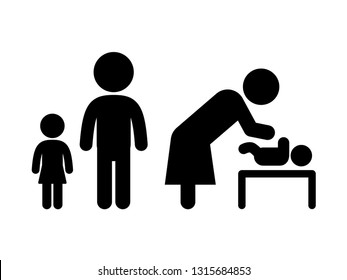 toilet sign, Simple basic sign icon male and female toilet, babysitter and child, Diaper change point. Design by Inkscape.