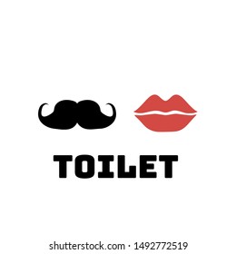 Toilet Sign vector illustration. Simply flat design for logo, objects and icons. Restroom for Male, Female, Ladies, Gentlemens. Mustache and Red woman lips