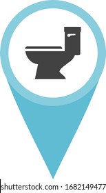 Toilet sign. Where is bathroom. Washroom. Restroom. Public sanitation. Map element. Pinpoint special locations. Show directions. Icon with pointed end. Tourism industry places. Navigation app.