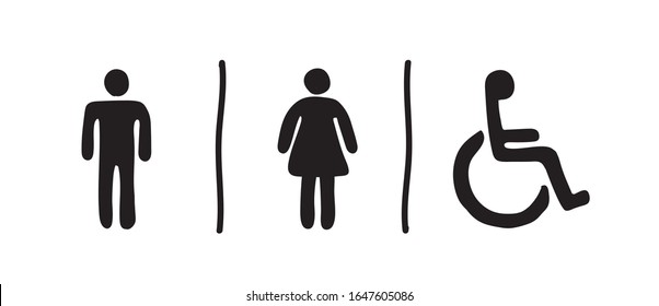 Toilet signs. Bathroom signs icons. Hand drawn style vector illustration.