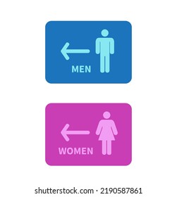 Toilet Signs. Men And Women Restroom Icon Sign. Arrow Left. Vector Illustration