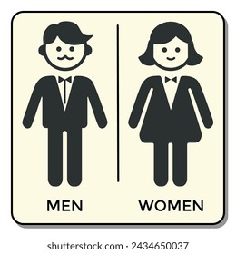 Toilet signs on beige background, men and women, stylish