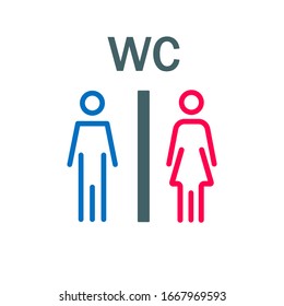 Toilet signs on white background. Door indication of male and female. WC symbol for men and women. Bathroom icon in line style. Blue male and pink female. Public Restroom of lady and gentleman. Vector