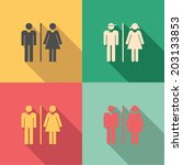 Toilet signs - set of male & female icons as toilet or restroom signs in vintage style colors