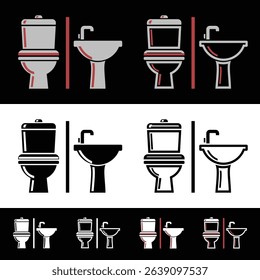 Toilet and Sink Icon Set - Bathroom Fixtures in Various Styles Vector Collection of Washroom Sanitary Ware Symbols