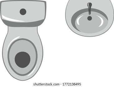 Toilet and sink. The view from the top. Vector stylized color isolated image.