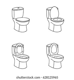 Toilet Sketch Sign. Toilet bowl with Seat. Doodle Line Icon Set.