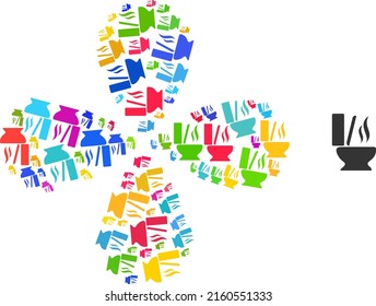 Toilet smell icon multicolored swirl flower cluster shape. Element cluster organized from scattered toilet smell icons. Vector flower icon collage in flat style.