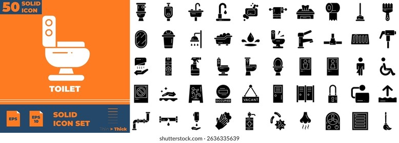 Toilet Solid Editable Icons set. Vector illustration in modern thin solid style of toilet icons: clean, bathroom, flush, etc