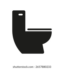 Icono de inodoro sólido. Accesorio De Baño Y Símbolo De Silueta De Equipo De Saneamiento. Letrero De Baño, Higiene Y Fontanería. Ilustración vectorial aislada.