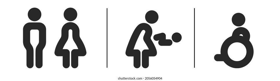 Toilet symbol. Toilet for men and women. For mom and baby. The icon of the toilet for the disabled. Public toilet.