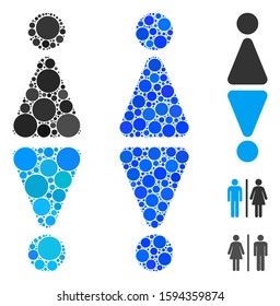 Toilet symbols composition of circle elements in various sizes and color tinges, based on toilet symbols icon. Vector circle elements are combined into blue illustration.