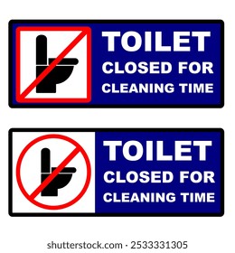 Toilet Temporary Out of Order restriction sign in red and white color. Horizontal signage toilet under cleaning time printable vector illustration