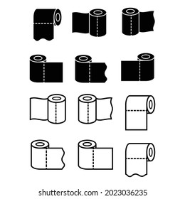 Toilet tissue paper roll flat icon set.
