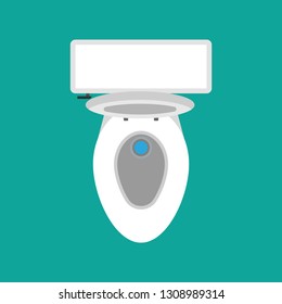 Toilet top view vector icon bathroom interior. WC domestic house equipment ceramic. Public white restroom