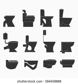 Toilet types black icons. Toilet seats vector illustration.