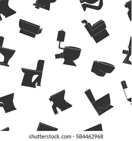 Toilet types seamless pattern. Black line icons. Toilet bowls vector illustration. 