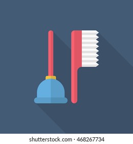 Toilet utensils icon , Vector flat long shadow design.