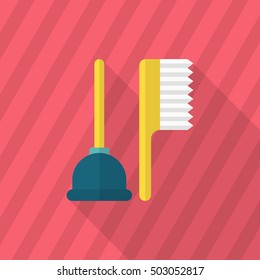 Toilet utensils icon , Vector flat long shadow design.
