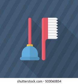 Toilet utensils icon , Vector flat long shadow design.