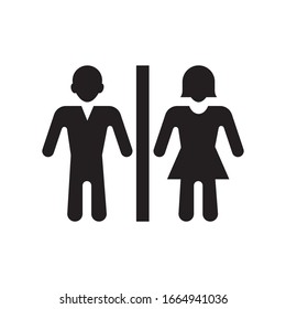 Toilet vector icon in flat style. wc symbol, black color, rounded angles, isolated on white background. Restroom illustration includes lady and gentleman figures. 