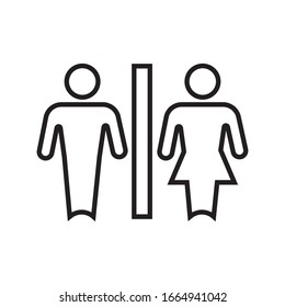 Toilet vector icon in flat style. wc symbol, black color, rounded angles, isolated on white background. Restroom illustration includes lady and gentleman figures. 