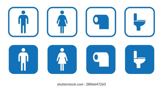 Toilet vector icon set. Men, woman, commode pan, tissue symbols privies on white background. Vector illustration. Eps10.
