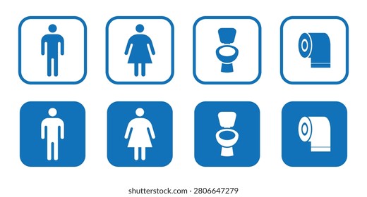 Toilet vector icon set. Men, woman, commode pan, tissue symbols privies on white background. Vector illustration. Eps10.