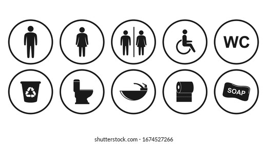 toilet vector icons set, boy or girl restroom wc. Vector Illustration