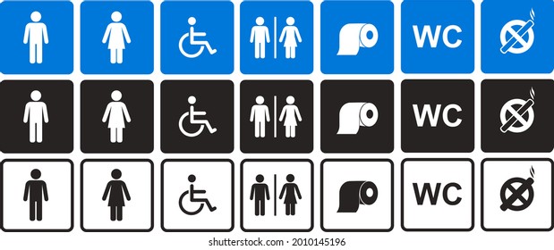toilet vector icons set, boy or girl restroom wc. Vector Illustration
