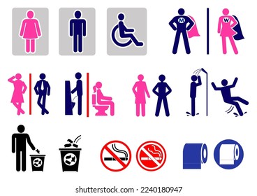 conjunto de iconos vectoriales de baño, símbolos de baño de niño o niña