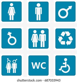 toilet vector icons set, boy or girl restroom wc.