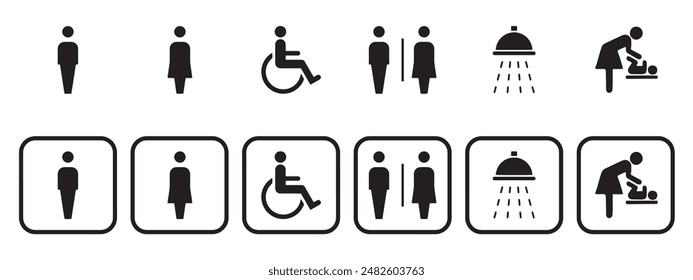 toilet vector icons set, male or female restroom wc. toilet signs.