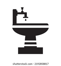 Toilet Wash Sink Tap Icon | Black Vector Illustration |