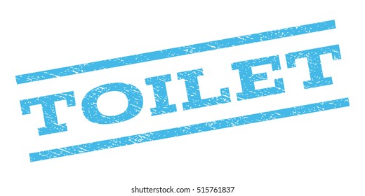 Toilet watermark stamp. Text tag between parallel lines with grunge design style. Rubber seal stamp with unclean texture. Vector light blue color ink imprint on a white background.