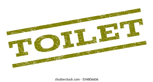 Toilet watermark stamp. Text tag between parallel lines with grunge design style. Rubber seal stamp with dirty texture. Vector olive color ink imprint on a white background.