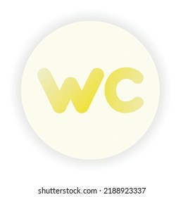 Toilet wayfinding icon labeled with WC abbreviation in 3d gradient volumetric glassmorphism style.