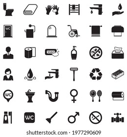 Toilet And WC Icons. Black Flat Design. Vector Illustration.