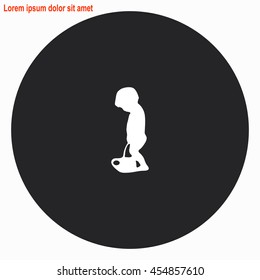 Toilet web icon. Gray circle button with white illustration.