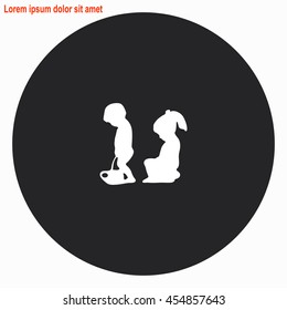 Toilet web icon. Gray circle button with white illustration.