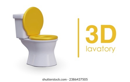 Toilet with yellow seat, side view. Realistic color vector illustration. Textured image for web design. Template for store, advertising plumbing services, detergents