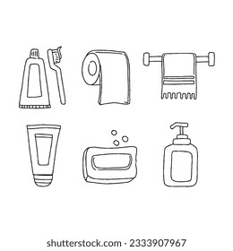 toiletries hand drawn doodle illustrations vector set