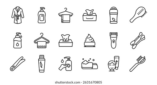 toiletries outline or line icon design bundle.