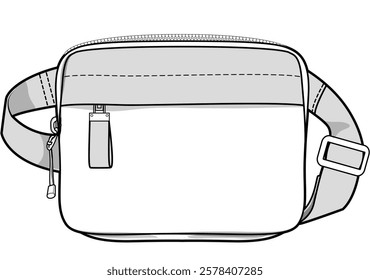 toiletry bum bag flat sketch vector illustration technical cad drawing template	
