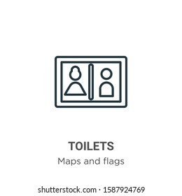 Toilets outline vector icon. Thin line black toilets icon, flat vector simple element illustration from editable maps and flags concept isolated on white background