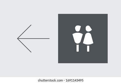 Toilets sign. WC button with direction sign. Public toilet icon