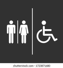 Toilets vector icon. Male / Female / Handicap toilet sign, vector illustration. toilet icons on black background.