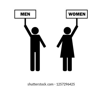 Toilets vector icon on white background. Restroom illustration includes lady and gentleman figures. Male and Female Bathroom Sign.  logo men and women.