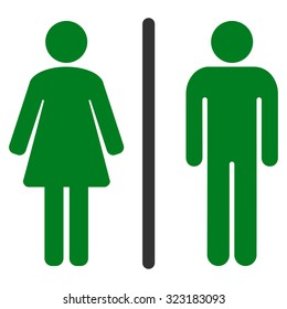 Toilets vector icon. Style is bicolor flat symbol, green and gray colors, rounded angles, white background.