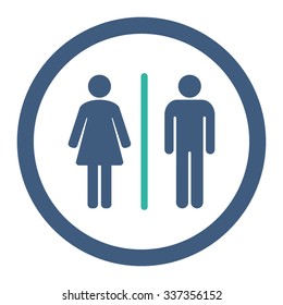 Toilets vector icon. Style is bicolor flat rounded symbol, cobalt and cyan colors, rounded angles, white background.